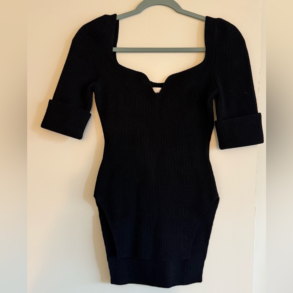 KHAITE black knit ribbed top